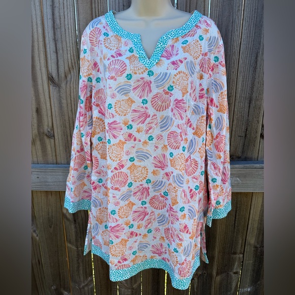 Talbots Women’s Seashell Print Tunic Top - Size Medium - Picture 1 of 5